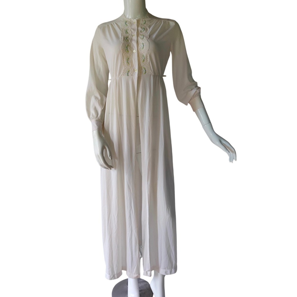 VTG 1950s Van Raalte Peignoir Robe Sheer Lace Embroidered Mid Century Coquette